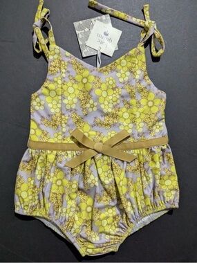 KATE QUiNN-Green granny floral one piece bubble swimsuit-tie straps-toddler 2T